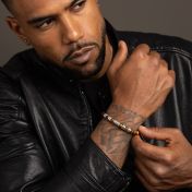 Cross Men Name Bracelet with Brown Tiger Eye Stones 