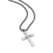 Engraved Cross Necklace for Men - Sterling Silver