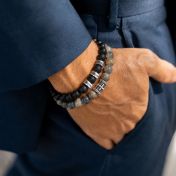 Last Minute Gift - Cross Picasso Jasper and Black Onyx Bracelet Set 