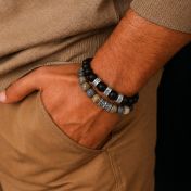 Last Minute Gift - Cross Picasso Jasper and Black Onyx Bracelet Set 