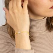 Crystal Cross Bracelet - Yellow Cord [Sterling Silver]