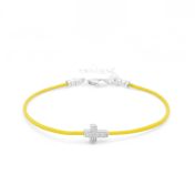Crystal Cross Bracelet - Yellow Cord [Sterling Silver]