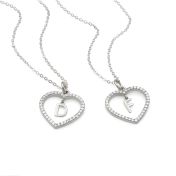 Crystal Heart Initial Necklace [Sterling Silver]