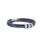 Bracciale Blu Jeans Scuro da Uomo con Sfere d'Argento Incise