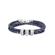 Bracciale Blu Jeans Scuro da Uomo con Sfere d'Argento Incise