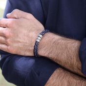 Bracciale Blu Jeans Scuro da Uomo con Sfere d'Argento Incise