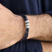 Bracciale Blu Jeans Scuro da Uomo con Sfere d'Argento Incise