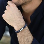 Bracciale Blu Jeans Scuro da Uomo con Sfere d'Argento Incise