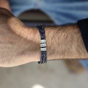 Bracciale Blu Jeans Scuro da Uomo con Sfere d'Argento Incise