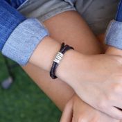 Naam Armband met Gegraveerde Kralen - Sterling Zilver [Bruin Leer]