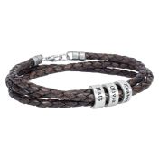 Naam Armband met Gegraveerde Kralen - Sterling Zilver [Bruin Leer]