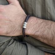 Brown Leather Bracelet with Engraved Silver Charms.
