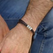 Pulsera de Hombre Marrón con Esferas de Plata Grabadas