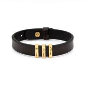 Wandelaar's Reis Mannen Naam Armband - Donker Bruin Leer [18K Goud Verguld]