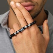 Black Silver Cross Men Name Bracelet with Black Onyx Stones
