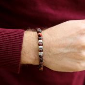 Red Tiger Eye Bracelet for Men -  Sterling Silver Engraved Sheres
