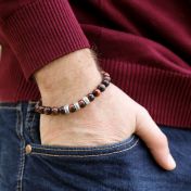 Red Tiger Eye Men Name Bracelet - Stretchy Bead Bracelet with engravings
