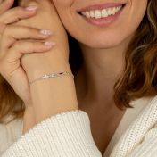 Deslumbrante Pulsera de la Cruz de la Piedra de Nacimiento [Plata de Ley]