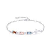 Deslumbrante Pulsera de la Cruz de la Piedra de Nacimiento [Plata de Ley]