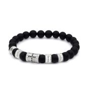 Diamond Cross Bracelet With Black Onyx Stones [Sterling Silver]