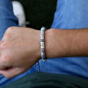 Diamond Cross Men Name Bracelet with Picasso Jasper Stones