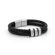 Double Layer Men Name Bracelet - Black Leather