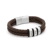 Double Layer Men Name Bracelet - Brown Leather