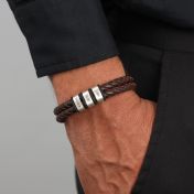Double Layer Men Name Bracelet - Brown Leather