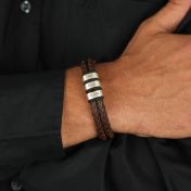 Double Layer Men Name Bracelet - Brown Leather