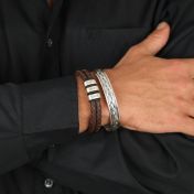 Double Layer Men Name Bracelet - Brown Leather