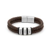 Double Layer Men Name Bracelet - Brown Leather