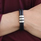 Bracelet Double avec Prénoms pour Homme - Cuir Noir