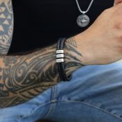 Double Layer Men Name Bracelet - Black Leather