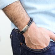 Bracelet Double Noir avec Fermoir Magnétique et Gravures pour Homme