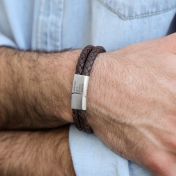 Brown Leather Bracelet for Men with Magnetic Clasp and engravings of your choice 