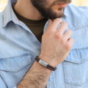 Genuine Leather Bracelet with Magnetic Clasp and 4 engraved Names 