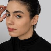 Black Crystal Hoop Chain Earrings [18K Gold Vermeil] 