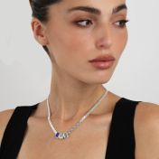 Emily Milanese Name Necklace with Blue Charm [Sterling Silver]