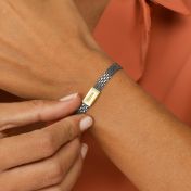 Milanese Chain Name Bracelet with Diamond [Dark Sterling Silver / 18K Gold Plated]