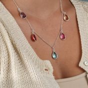 Collier Horizontal Pluie Enchantée avec 5 Pierres de Naissance [Argent 925]
