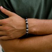 Black Silver Cross Men Name Bracelet with Black Onyx Stones