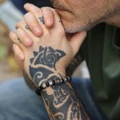 Black Silver Cross Men Name Bracelet with Black Onyx Stones