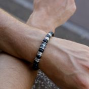 Black Silver Cross Men Name Bracelet with Black Onyx Stones