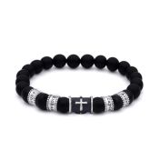 Black Silver Cross Men Name Bracelet with Black Onyx Stones