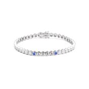 Mia Tennis Hexagon Initials Bracelet with Gemstones [Sterling Silver]