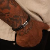 Leather Bracelet with Engraved Names for Men - Sterling Silver