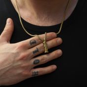 Gravierte Balkenkette mit Kreuz für Herren  - 750er vergoldet