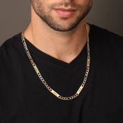 Figaro Chain Men Name Necklace - 18K Gold Plated