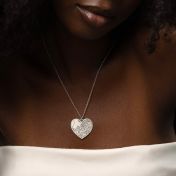 Ties of Heart Engraved Map Necklace [14 Karat White Gold]