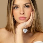 Ties of Heart Engraved Map Necklace [14 Karat White Gold]